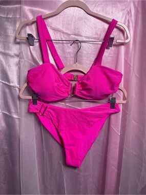 Hot Pink Women's Bikini Set with Gold Accent